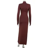 Long Sleeve Bodycon Dress Hollow Out Design Solid Color Elegant Style Perfect for Autumn and Win