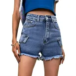 High Waisted Denim Shorts Dark Wash Straight Leg Comfortable Fit Casual Summer Wear Wholesale Av