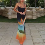 Elegant Abstract Print Maxi Dress Sexy Backless Mid Waist Bodycon Fit Perfect for Parties and Sp