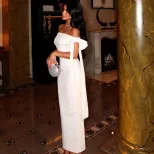 Elegant Bodycon Dress Ruffled Design Off Shoulder Neckline Adjustable Tie Perfect for Parties an