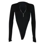 Womens Long Sleeve High Waisted Zipper Bodysuit Sexy Slim Fit Round Neck Trendy Style Perfect fo