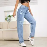 Womens Slim Fit Ripped Denim Jeans Casual Style Comfortable Fabric Versatile for Everyday Wear W