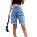 High Waisted Loose A Line Denim Shorts Slimming Fit Casual Style Perfect for Summer Wholesale Av
