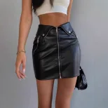 PU Leather Mini Skirt for Women Slim Fit Zipper Closure Stylish Design Perfect for Autumn Fashio