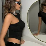 Womens Slim Fit Short Sleeve T Shirt Round Neck Summer Street Style Trendy Design Casual Wear Wh