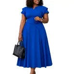 Plus Size Elegant Midi Dress High Waist Flared Skirt African Print Summer Fashion for Women Whol