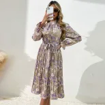 Floral Long Sleeve Midi Dress High Neck Elegant Design Trendy Style Perfect for Parties and Even