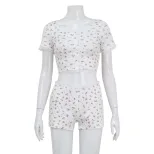 Lace Trim Long Sleeve Cardigan and Floral Print Shorts Set Comfortable Fabric Summer Casual Wear