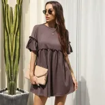Summer Womens Dress Solid Color Ruffle Trim Loose Fit Casual Wear for Everyday Wholesale Availab