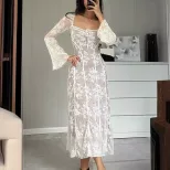 Lace V Neck Hollow Out Dress Elegant Fit Spring Summer Style Slimming Design Wholesale Available