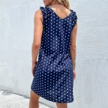 Summer Womens Dress Ruffle Trim Polka Dot Sleeveless Casual Wear or Beach Outing Wholesale Avail