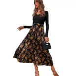 V Neck Floral Midi Dress Fresh and Gentle Style Autumn Winter Vacation Wear Wholesale Available