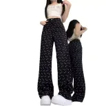 High Waisted Wide Leg Black Jeans Vintage Polka Dot Loose Fit Flattering Straight Leg Spring Sum