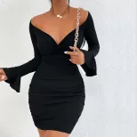 French Style Womens Dress Elegant Fit Flared Sleeves Short Length Spring Summer Fashion Wholesal