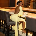 Backless Maxi Dress Sexy Solid Color Loose Fit Comfortable Side Slit Adjustable Straps Perfect f