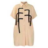 Womens Short Sleeve Fashionable Loose Fit Shirt Dress Mid Length Turn Down Collar Casual Style W