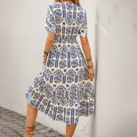 Casual Summer Dress Short Sleeve V Neck Ethnic Print Vacation Wear Wholesale Available bulk orde