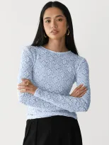 Lace Hollow Out Top Pearl Button Split Design Fitted Bell Sleeve Elegant Casual Wear for Women W