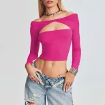 Womens Hollow Back T Shirt American Street Style Off Shoulder Design Spring Summer Fashion Whole