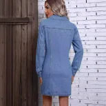 Vintage Denim Long Sleeve Dress Slim Fit Waist Defining Comfortable Fabric Casual Wear Spring Fa