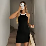 Sleeveless Color Block Cotton Dress Slim Fit Round Neck Summer Style Perfect for Casual Outings