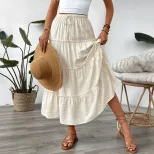 Layered Solid Color Summer Maxi Skirt Casual Style Minimalist Design Adjustable Tie Wholesale Av