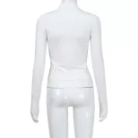 Womens Long Sleeve Zip Up Cardigan Slim Fit Half High Neck Trendy Style Perfect for Casual Outin