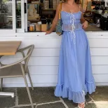 Womens Summer Fashion Set Stylish French Inspired Sleeveless Top Elegant Maxi Skirt Perfect for