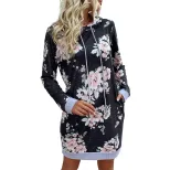 Hooded Printed Sweatshirt Dress for Women Casual Style Available in Black Blue Coffee Red Wholesale Low MOQ