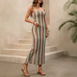 Strapless Bodycon Dress Ethnic Striped Knit Vacation Style Summer Wear Wholesale Available fast