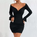 French Style Womens Dress Elegant Fit Flared Sleeves Short Length Spring Summer Fashion Wholesal