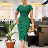 Plus Size Womens Dress Elegant Ruffle Hem Stylish Design Comfortable Fit Perfect for Casual or F