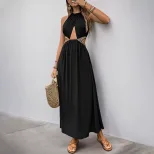 Bohemian Style Hollow Out Maxi Dress Ethnic Pattern Woven Strap Details Elegant Summer Wear Whol