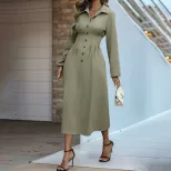 Womens Army Green Slim Fit Shirt Dress with Collar for Elegant Office Wear Low MOQ