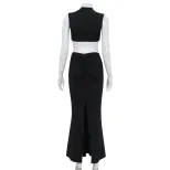 Sleeveless High Neck Dress Solid Color Hollow Out Backless Elegant Design Evening Wear Red Carpe