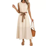 Sleeveless A Line Dress with Beaded Round Neckline in Apricot for Elegant Occasions in Multiple Sizes