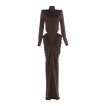High Neck Long Sleeve Dress Solid Color Ruffled Design Hollow Out Elegant Style Perfect for Autu