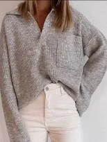 Casual Loose Fit Solid Color Sweater with Pockets Womens Knitwear for Everyday Wear Ready to Shi