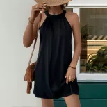 Summer Casual Black Sleeveless Halter Dress for Women Trendy Design Comfortable Fit Versatile St