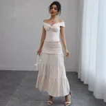 Summer Womens Two Piece Set Crop Top with Low Neckline Ruffled Skirt Chic French Style for Casua