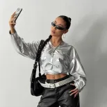 Womens Casual Long Sleeve V Neck Top Letter Print Street Style Trendy Design Perfect for Everyda
