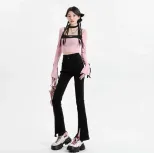 开叉微喇牛仔裤女2023春秋新款学生高腰显瘦小个子黑色百搭直筒裤