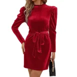 Velvet Bodycon Dress Elegant Tie Waist Long Sleeve Slim Fit Perfect for Parties and Events Whole