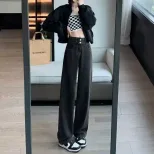 跨境阔腿牛仔裤女2023春季新款韩版高腰宽松显瘦时尚大码直筒长裤