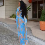 Tie Dye Maxi Dress Lightweight Sheer Slim Fit Flared Sleeves Casual Wear for Spring Summer Whole
