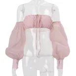 Womens Spring Fashion Top Off Shoulder Lantern Sleeves Cropped Length Trendy Sweet and Spicy Sty