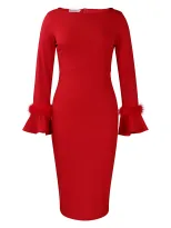 Fashionable Solid Color Bodycon Dress with Flared Sleeves Womens Winter Collection Office Wear W