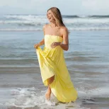 Chic Yellow Strapless Maxi Dress Elegant Sleeveless Summer Style Perfect for Petite Figures Whol