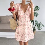 Sweet Summer Puff Sleeve V Neck Dress Elegant Design Comfortable Fabric Perfect for Vacations Wh