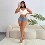 Fashionable Womens Denim Shorts Heavyweight Fringed Stretchy Casual Summer Wear Wholesale Availa